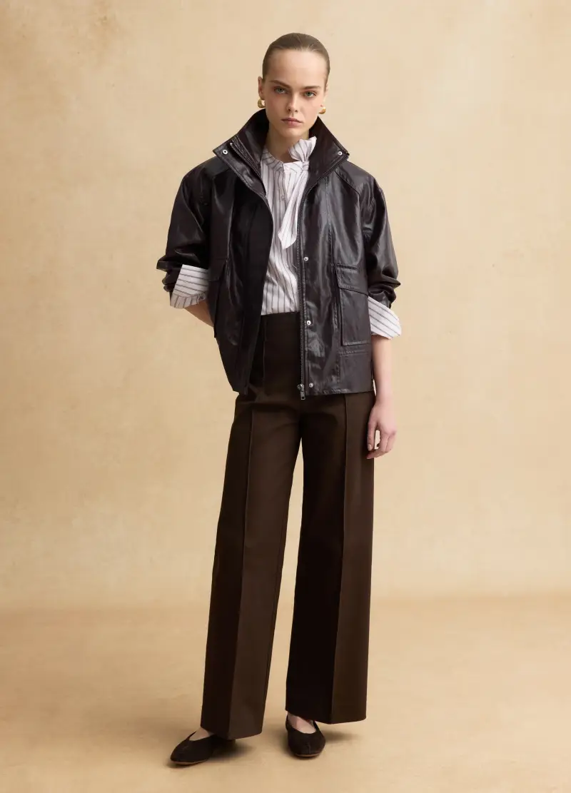 Pantaloni Dritti In Misto Cotone Marroni Regular Fit, Donna, Marrone