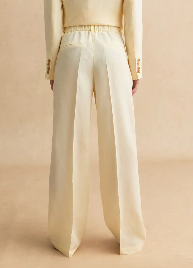 Pantaloni Eleganti In Lyocell E Lino Avorio Wide Leg, Donna, Bianco miniatura 3