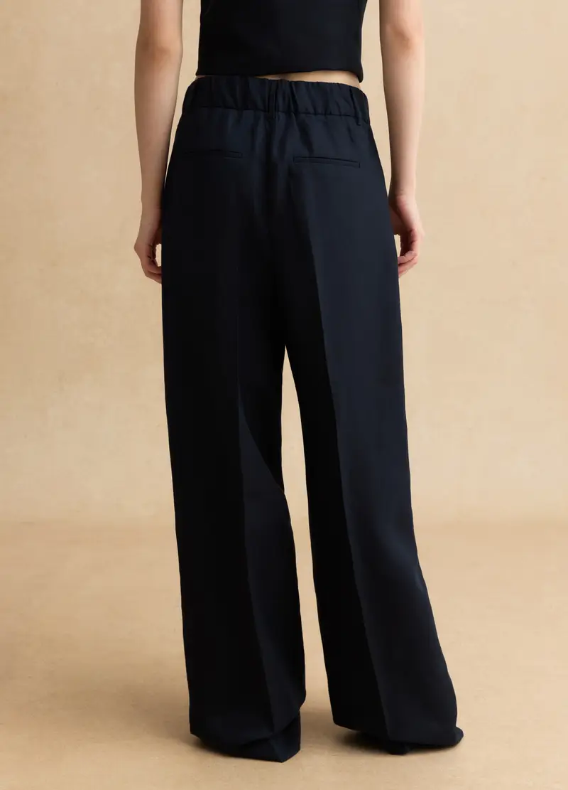 Pantaloni Eleganti In Lyocell E Lino Blu Wide Leg, Donna, Blu miniatura 3