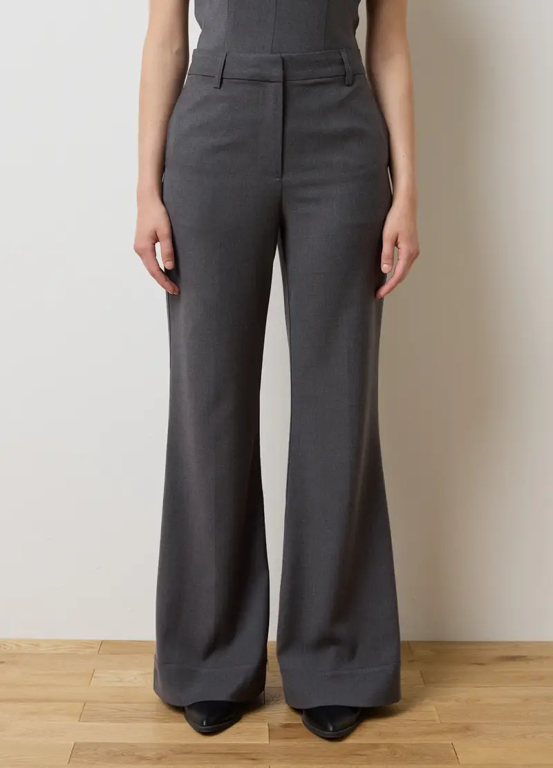 Pantaloni Grigi Flare, Donna, Grigio miniatura 2