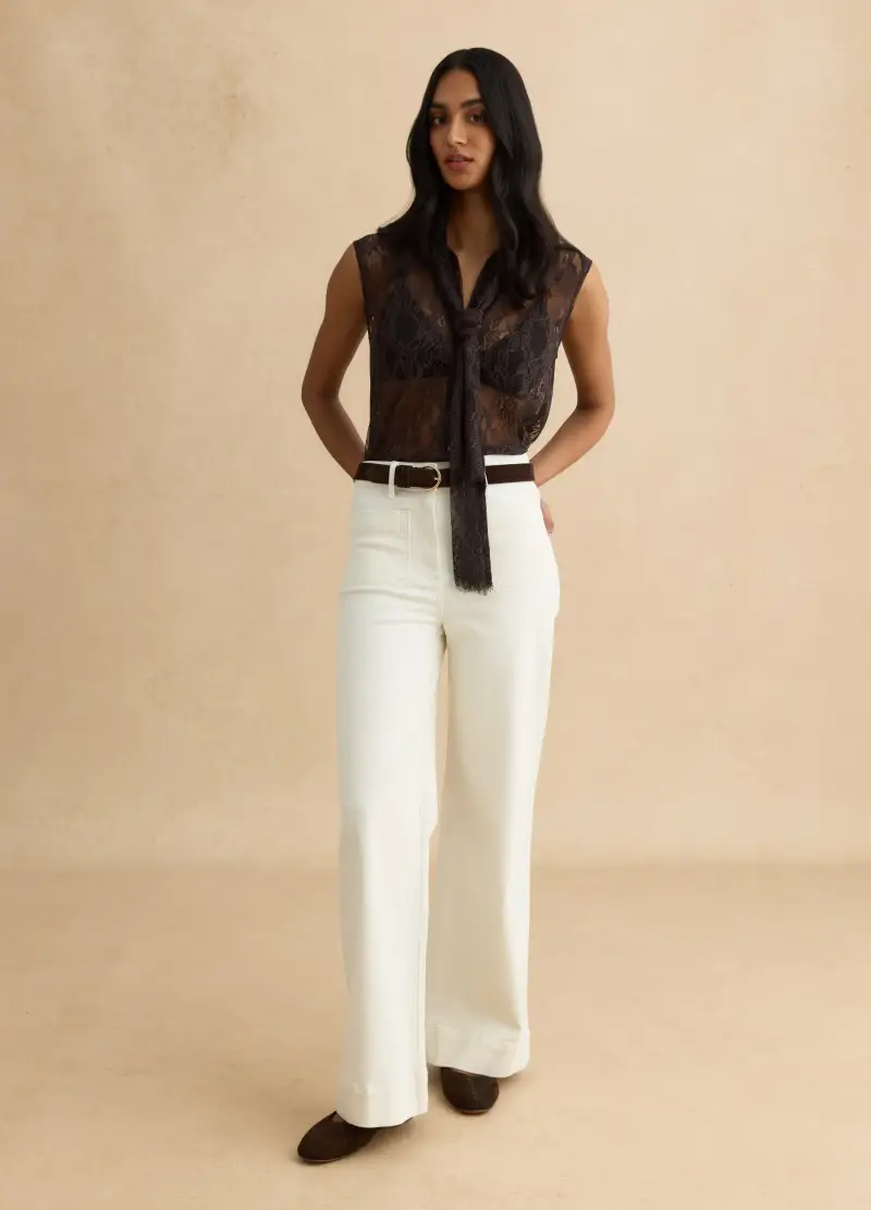 Pantaloni In Cotone Elasticizzato Bianchi Regular Fit, Donna, Bianco