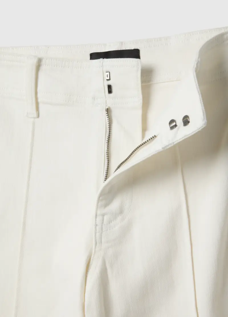 Pantaloni In Cotone Elasticizzato Bianchi Wide Leg, Donna, Bianco miniatura 2