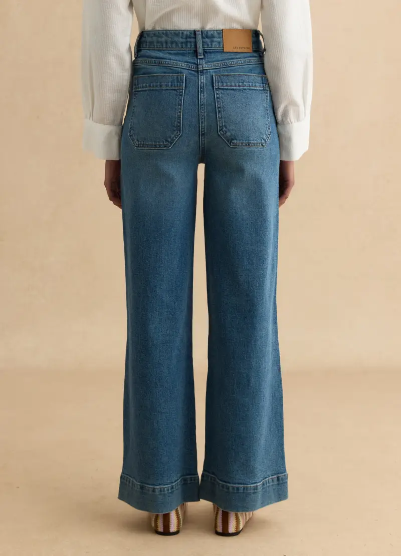 Pantaloni In Cotone Elasticizzato Denim Regular Fit, Donna, Denim miniatura 3