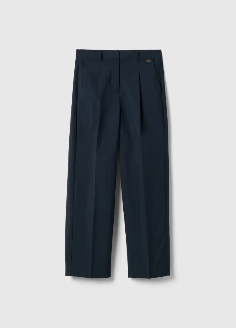 Pantaloni In Misto Cotone Blu Straight Fit, Donna, Blu