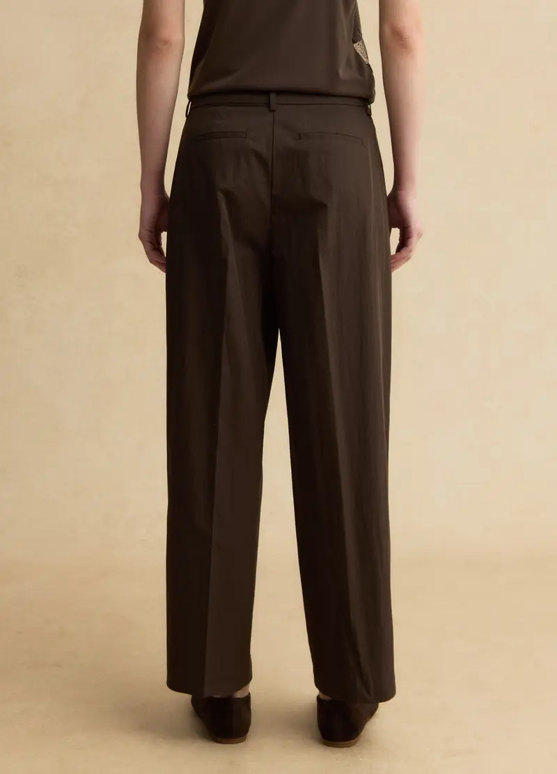 Pantaloni In Misto Cotone Marroni Straight Fit, Donna, Marrone miniatura 3