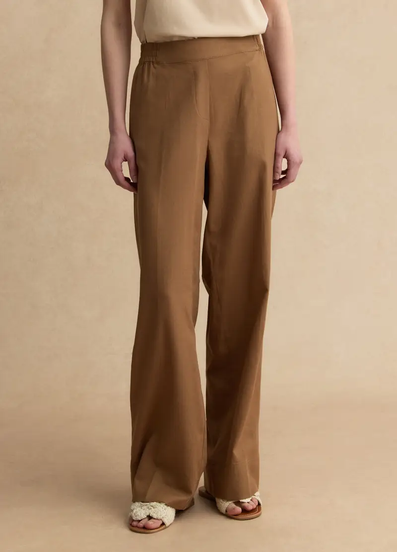 Pantaloni In Misto Lino E Viscosa Marroni Wide Leg, Donna, Marrone miniatura 2