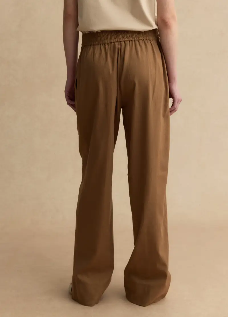 Pantaloni In Misto Lino E Viscosa Marroni Wide Leg, Donna, Marrone miniatura 3