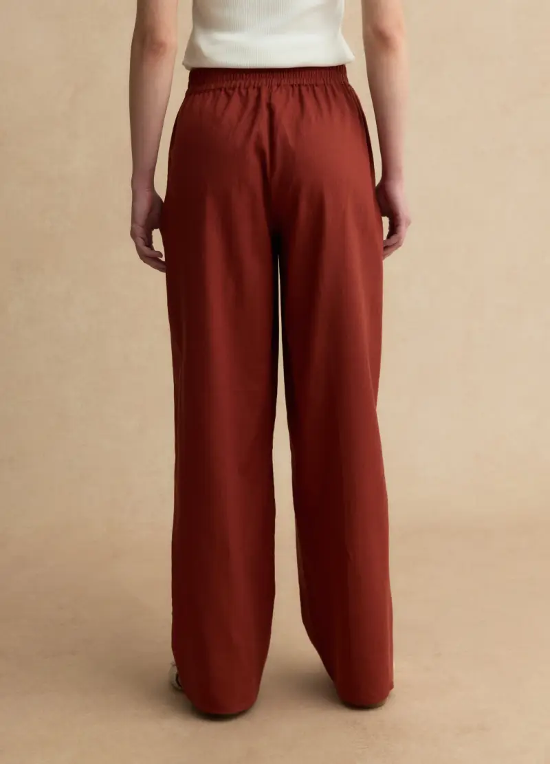 Pantaloni In Misto Lino E Viscosa Rossi Wide Leg, Donna, Rosso miniatura 3
