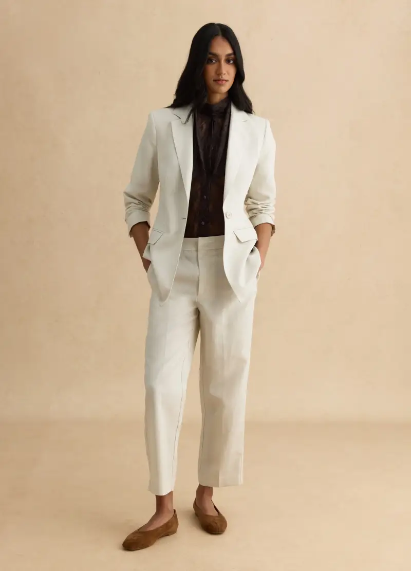 Pantaloni In Misto Lyocell E Lino Beige Regular Fit, Donna, Beige