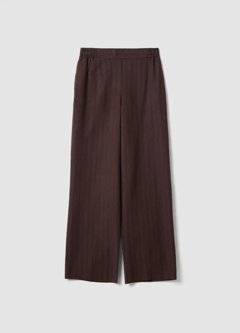 Pantaloni In Misto Viscosa Marroni A Righe Wide Leg, Donna, Marrone