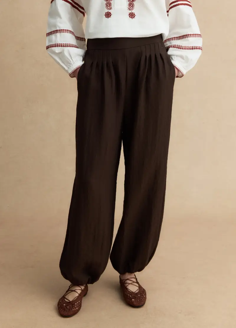 Pantaloni Jogger In Misto Viscosa Marroni Relaxed Fit, Donna, Marrone miniatura 2