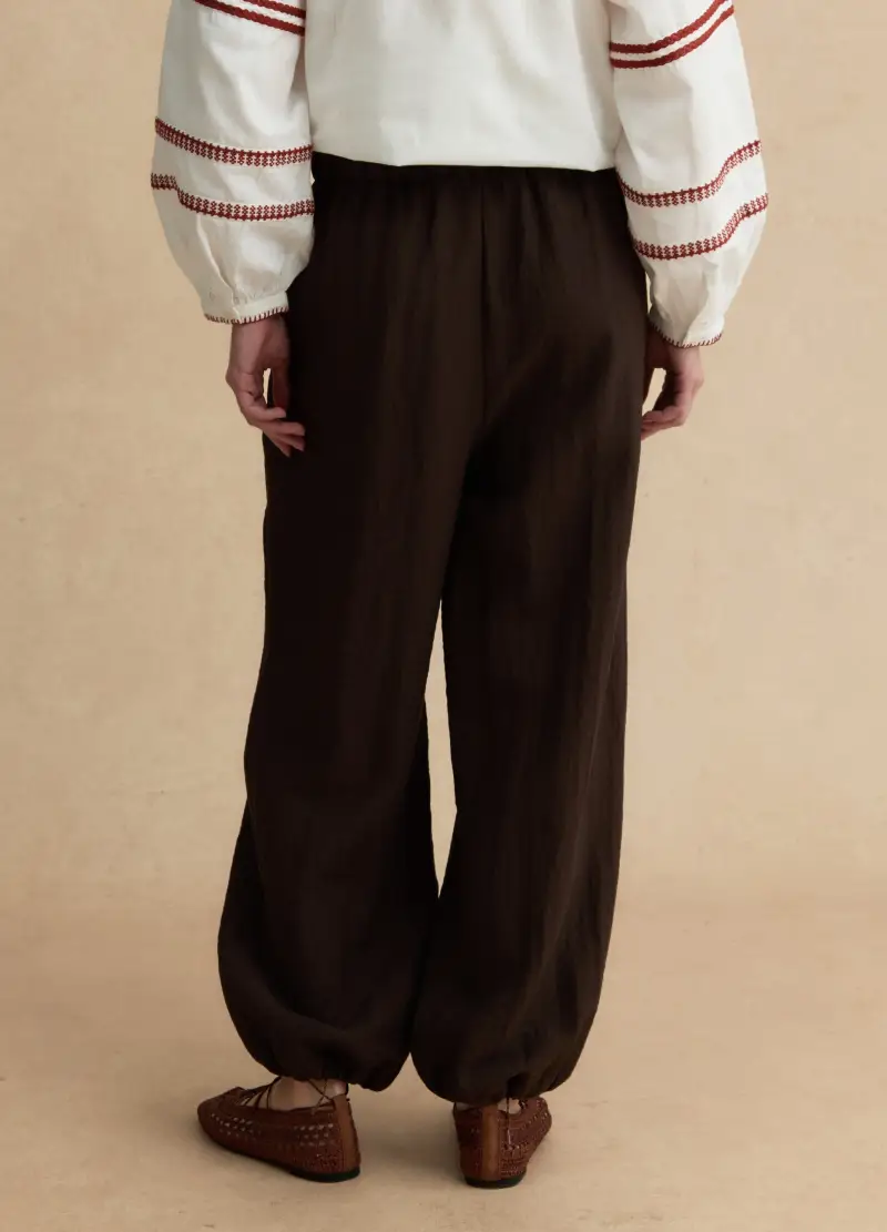 Pantaloni Jogger In Misto Viscosa Marroni Relaxed Fit, Donna, Marrone miniatura 3