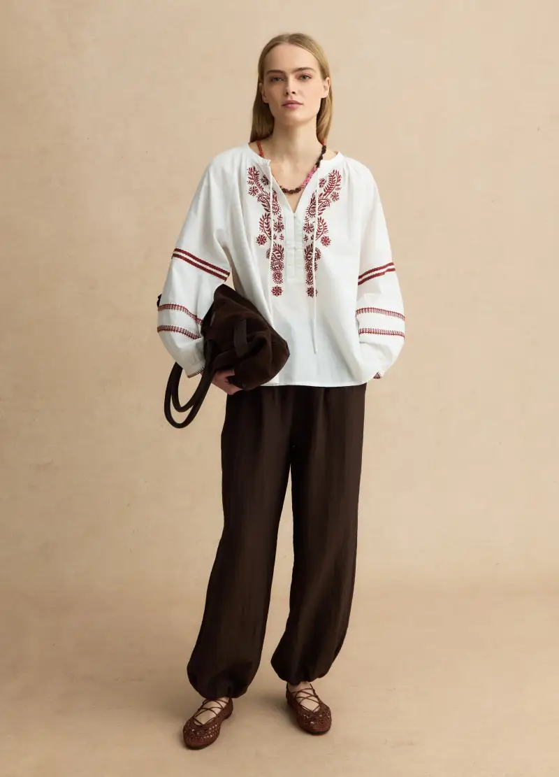 Pantaloni Jogger In Misto Viscosa Marroni Relaxed Fit, Donna, Marrone