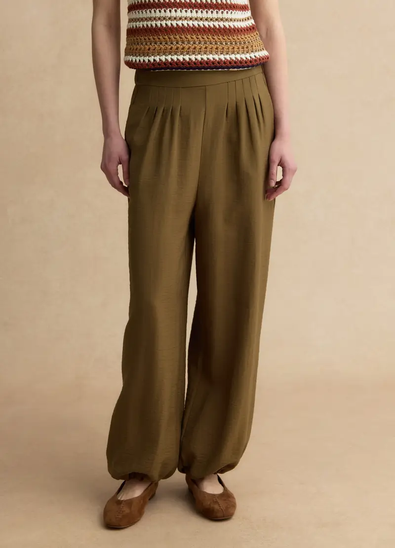 Pantaloni Jogger In Misto Viscosa Verdi Relaxed Fit, Donna, Verde miniatura 2