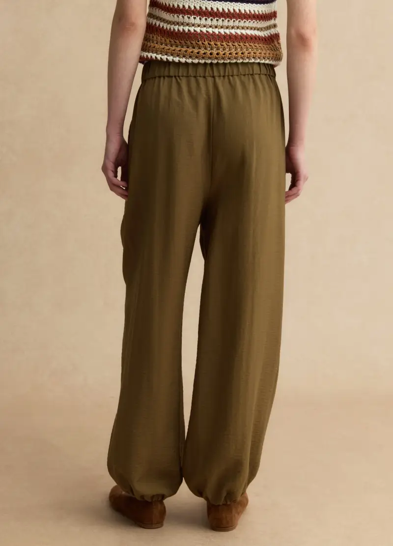 Pantaloni Jogger In Misto Viscosa Verdi Relaxed Fit, Donna, Verde miniatura 3