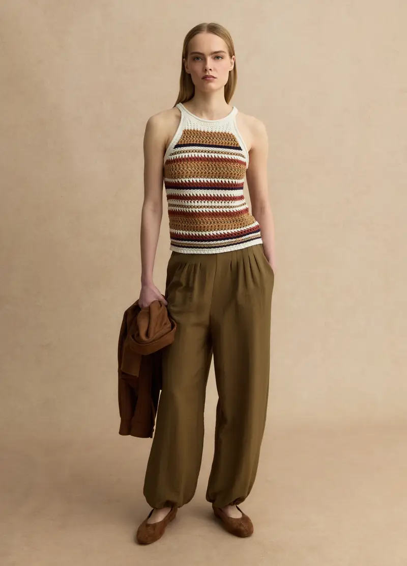 Pantaloni Jogger In Misto Viscosa Verdi Relaxed Fit, Donna, Verde