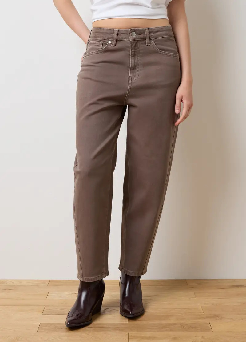 Pantaloni Marrone A Palloncino In Cotone Elasticizzato, Donna, Marrone miniatura 2