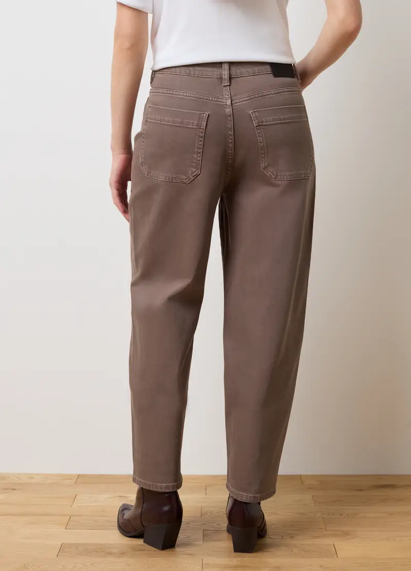 Pantaloni Marrone A Palloncino In Cotone Elasticizzato, Donna, Marrone miniatura 3