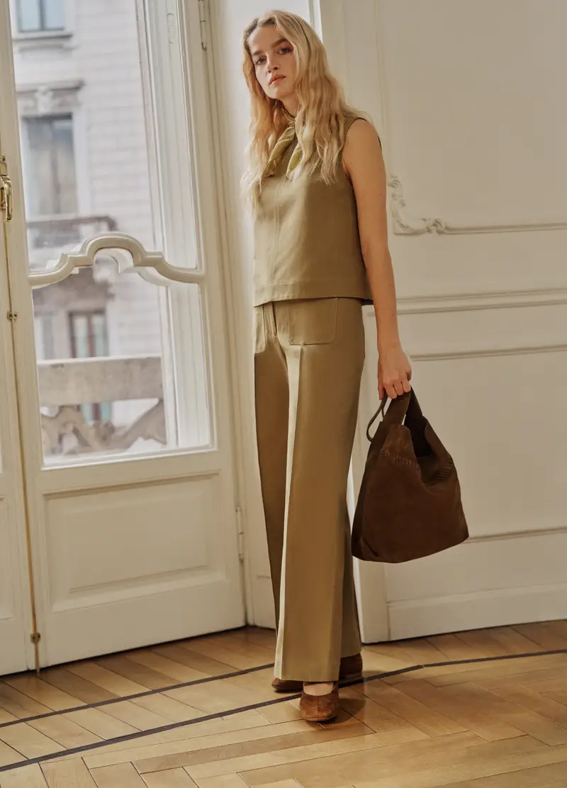 Pantaloni Marroni Beige In Puro Cotone, Donna, Marrone