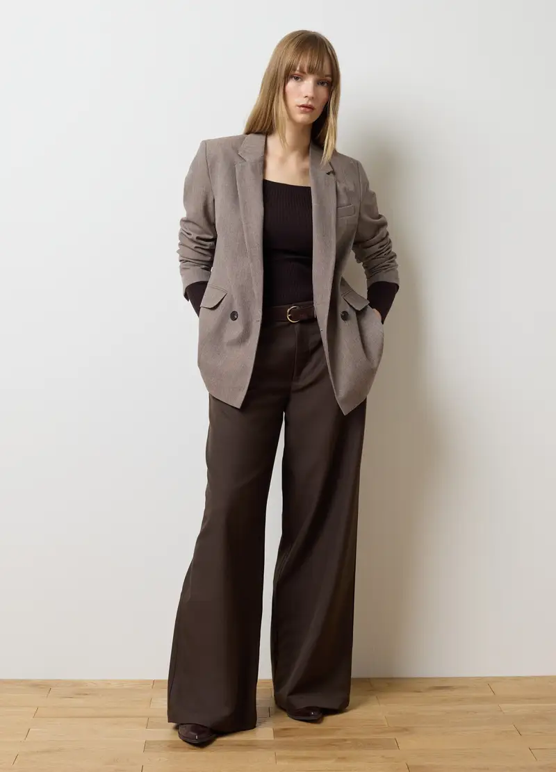 Pantaloni Marroni Wide Leg, Donna, Marrone