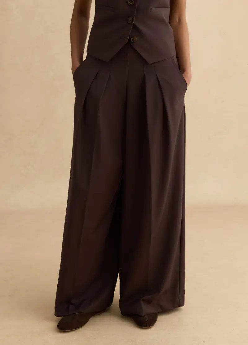 Pantaloni Marroni Wide Leg, Donna, Marrone miniatura 2