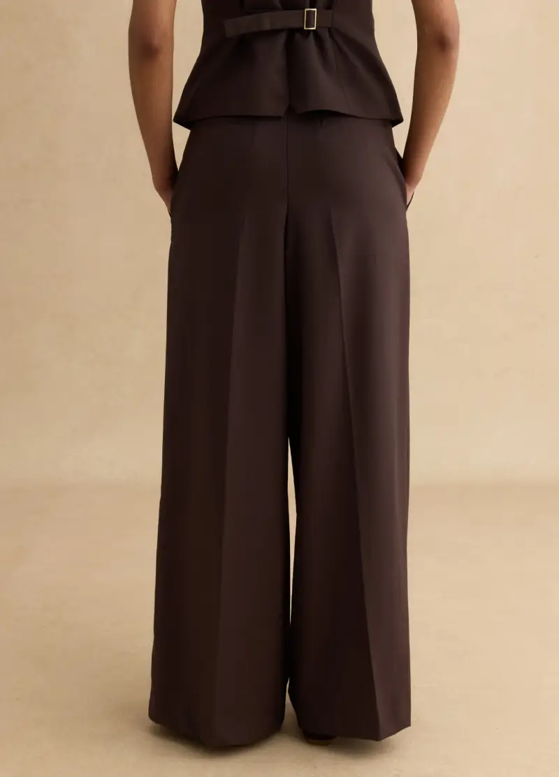 Pantaloni Marroni Wide Leg, Donna, Marrone miniatura 3