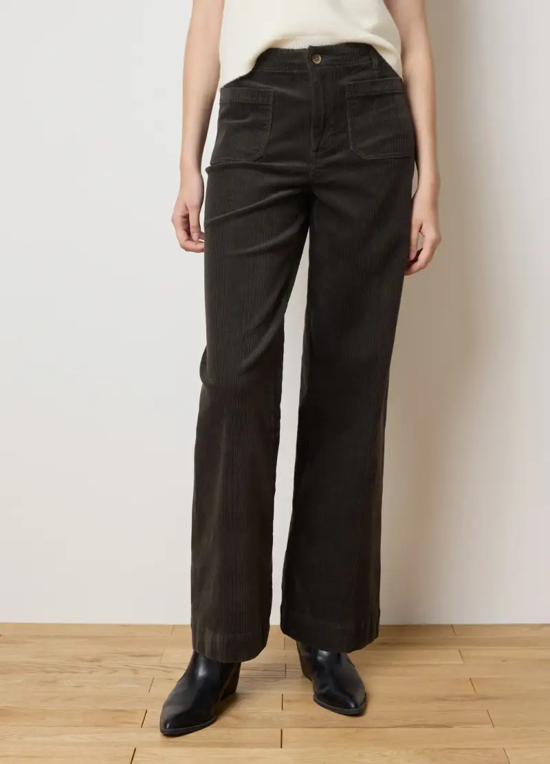 Pantaloni Neri In Cotone Elasticizzato Velluto Regular Fit, Donna, Nero miniatura 2