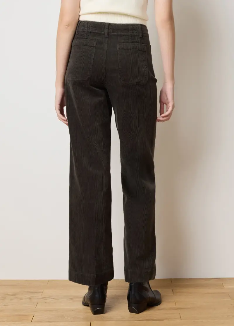 Pantaloni Neri In Cotone Elasticizzato Velluto Regular Fit, Donna, Nero miniatura 3