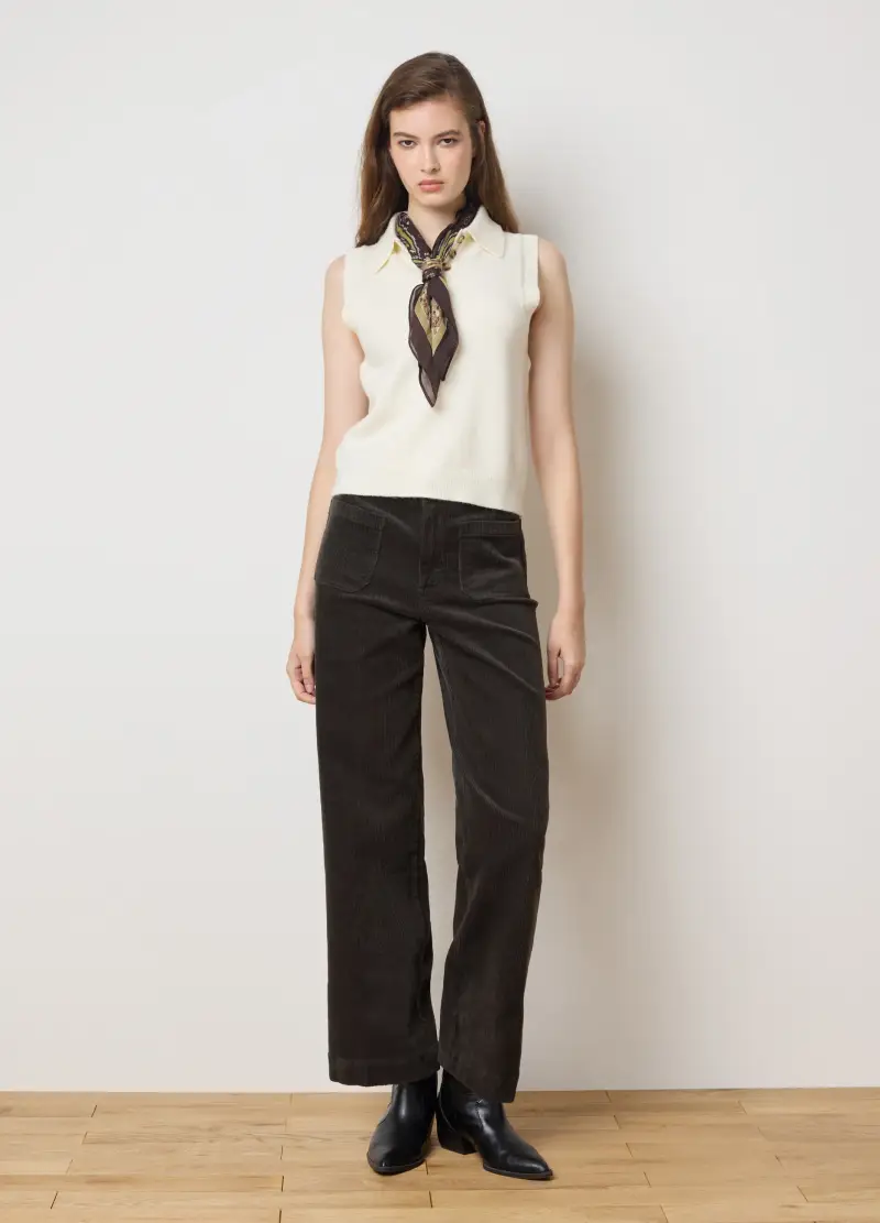 Pantaloni Neri In Cotone Elasticizzato Velluto Regular Fit, Donna, Nero