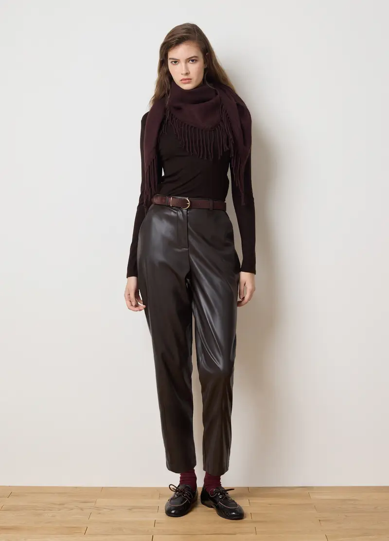 Pantaloni Neri In Vernice Regular Fit, Donna, Nero