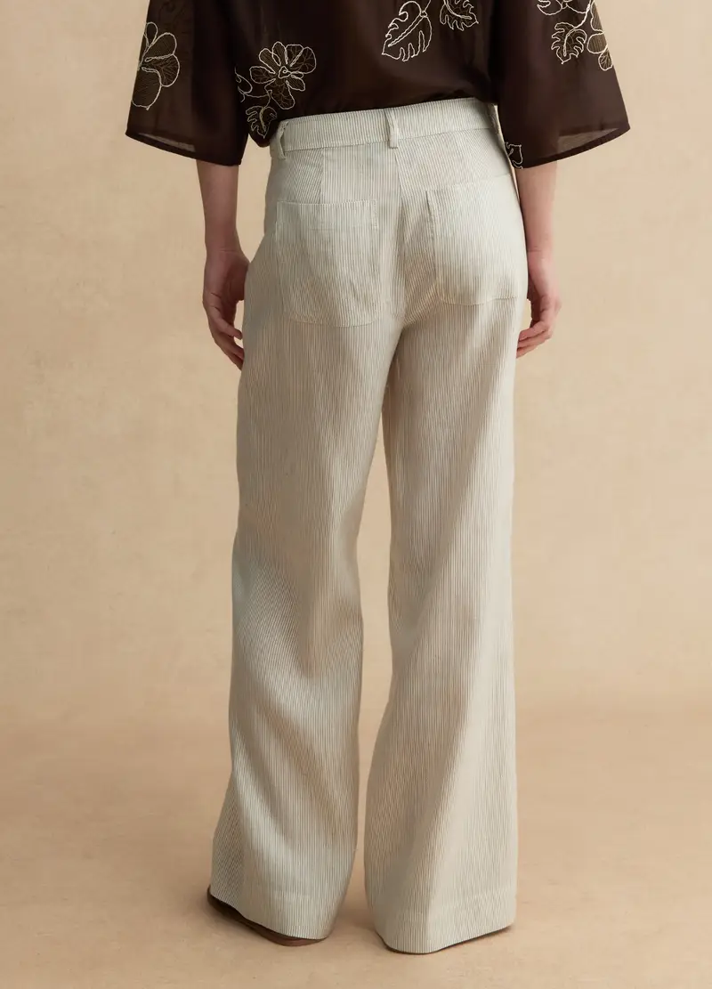 Pantaloni Wide Leg In Misto Lyocell E Lino A Righe Multicolor, Donna, Multicolor miniatura 3