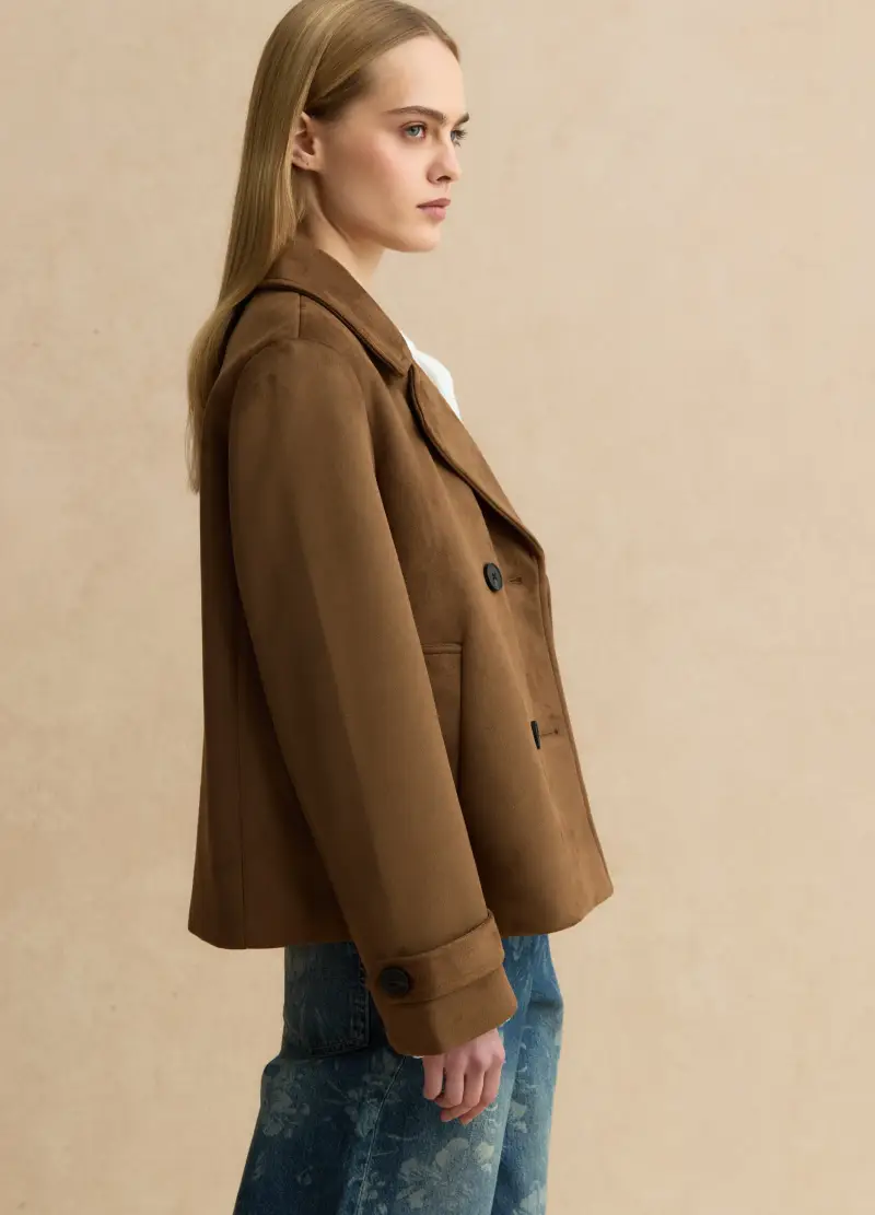 Peacoat Doppiopetto Marrone Con Tasche Effetto Camoscio Regular Fit, Donna, Marrone