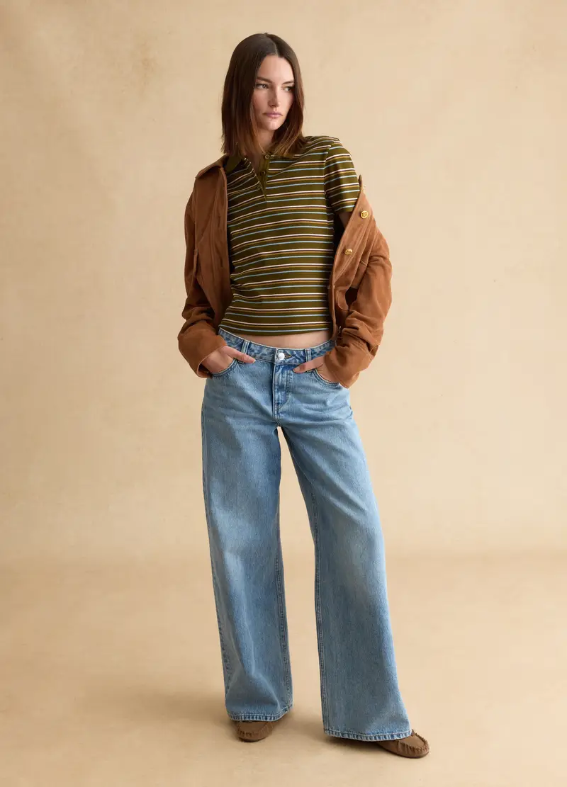 Polo Verde A Righe Multicolor A Righe In Cotone Elasticizzato, Donna, Verde