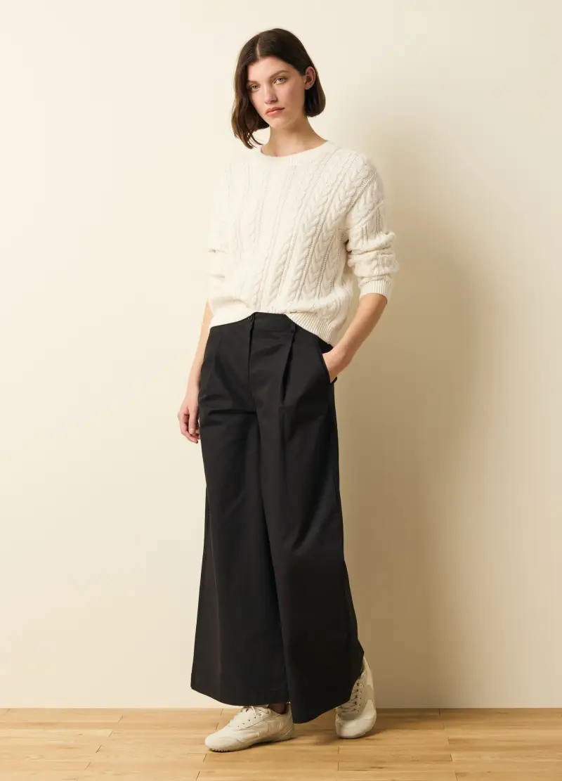 Pullover A Trecce Con Scollo Rotondo, Donna, Bianco miniatura 2