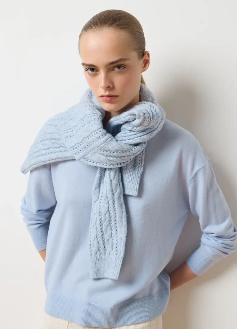 Pullover Azzurro In Pura Lana Regular Fit, Donna, Azzurro