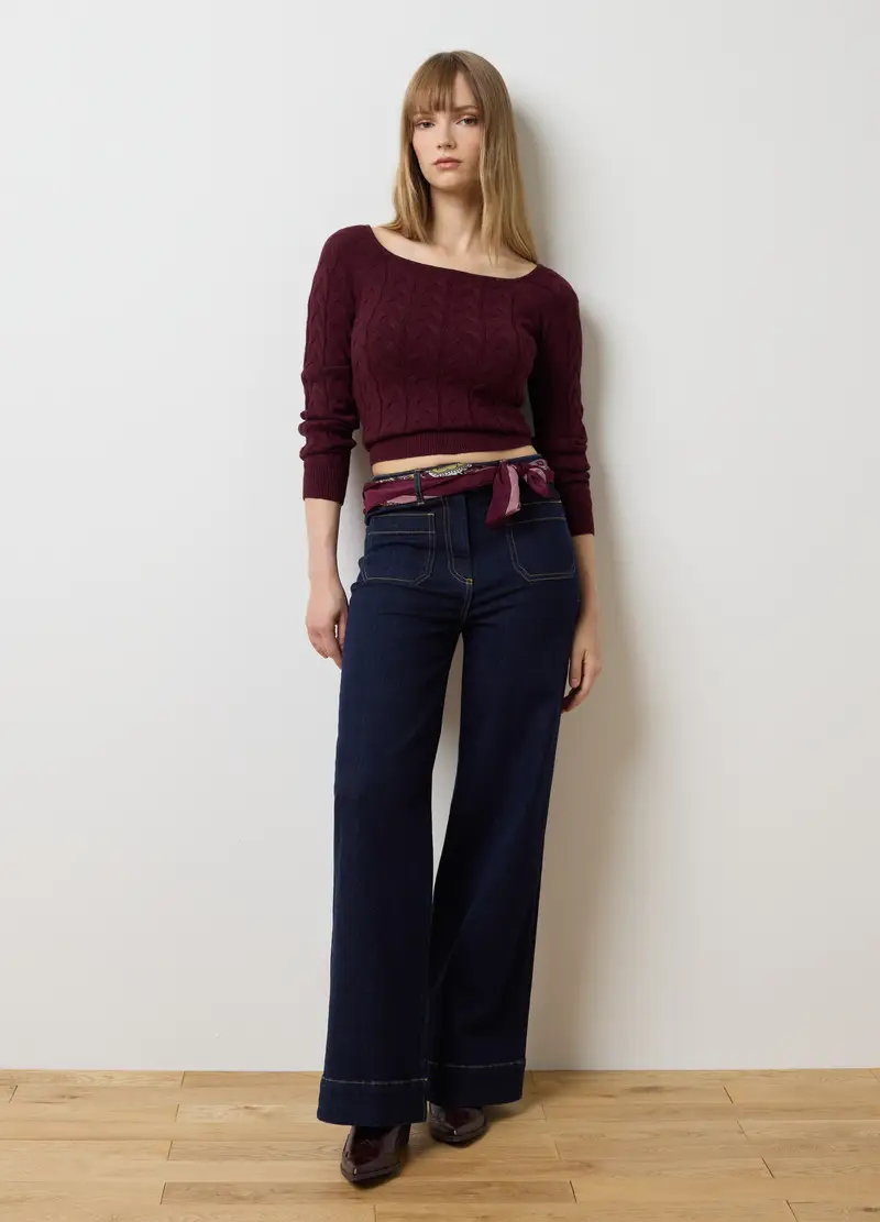 Pullover Bordeaux Con Scollatura Ampia A Barca In Misto Viscosa, Donna, Rosso miniatura 2