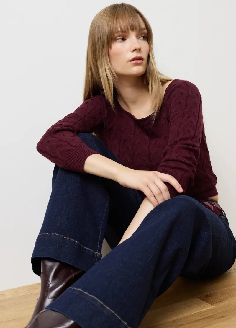 Pullover Bordeaux Con Scollatura Ampia A Barca In Misto Viscosa, Donna, Rosso