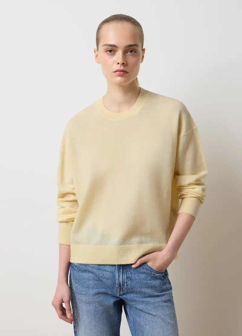 Pullover Giallo In Pura Lana Regular Fit, Donna, Giallo miniatura 3