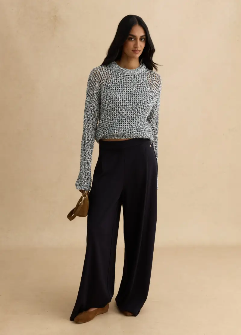 Pullover In Misto Cotone Multicolor Regular Fit Con Design A Maglia, Donna, Multicolor miniatura 2