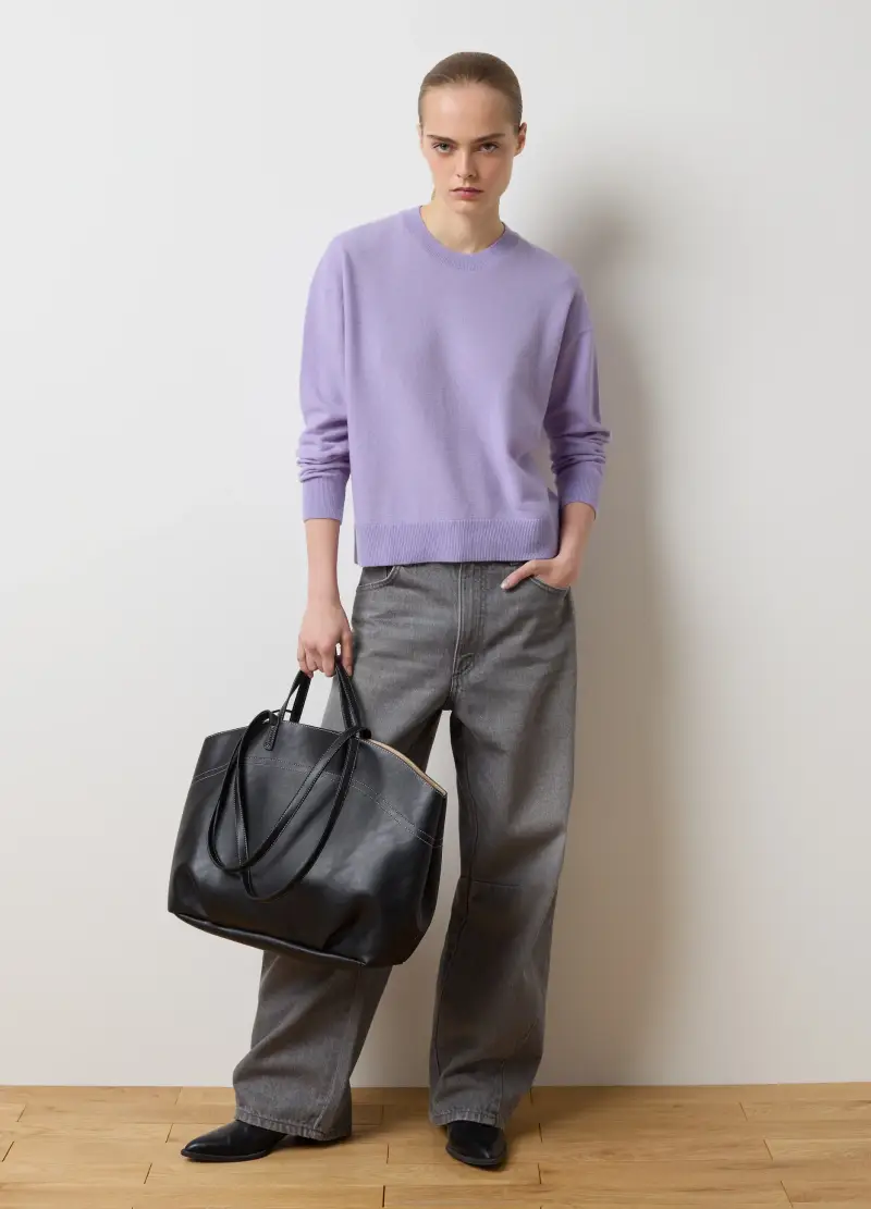 Pullover Viola In Pura Lana Regular Fit, Donna, Viola miniatura 2