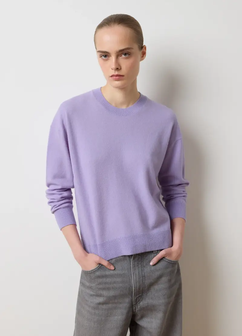 Pullover Viola In Pura Lana Regular Fit, Donna, Viola miniatura 3