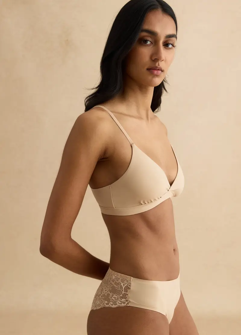 Reggiseno A Triangolo Beige Chiaro In Microfibra Senza Imbottitura, Donna, Beige miniatura 2
