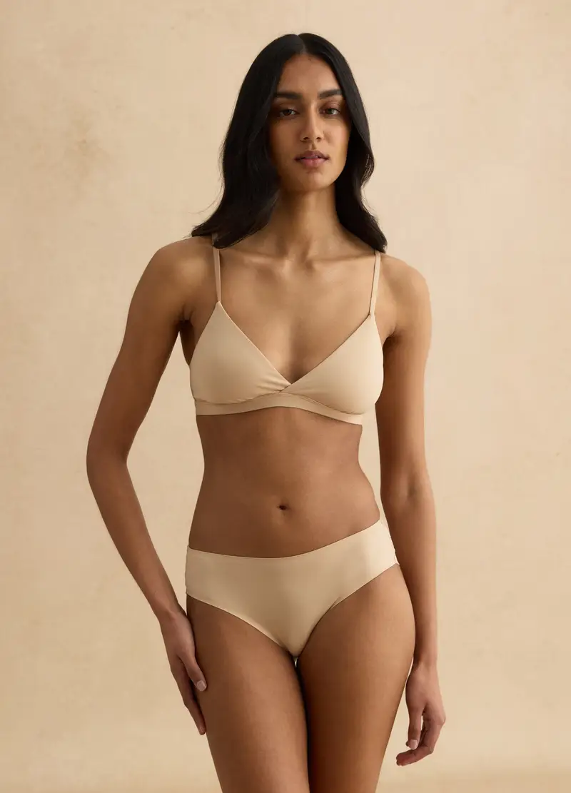 Reggiseno A Triangolo Beige Chiaro In Microfibra Senza Imbottitura, Donna, Beige miniatura 3