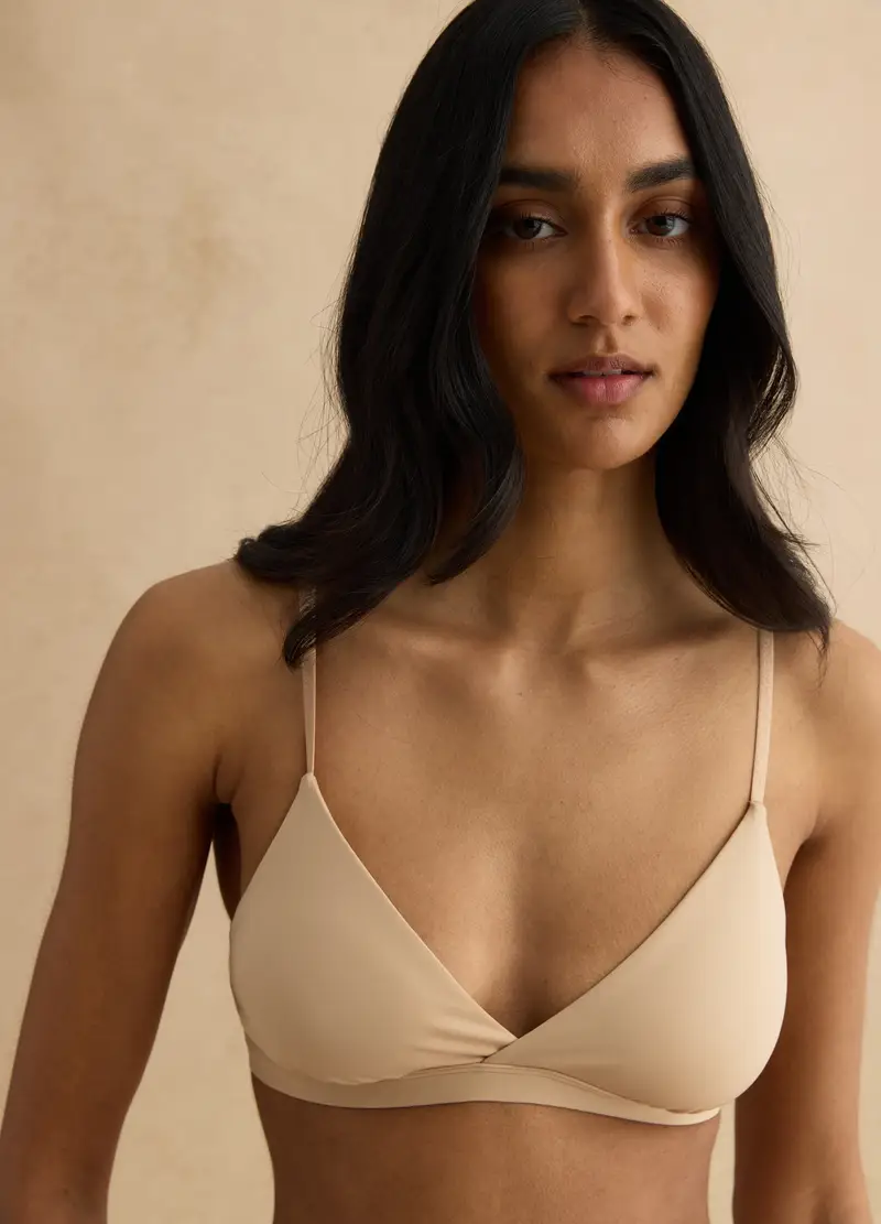 Reggiseno A Triangolo Beige Chiaro In Microfibra Senza Imbottitura, Donna, Beige