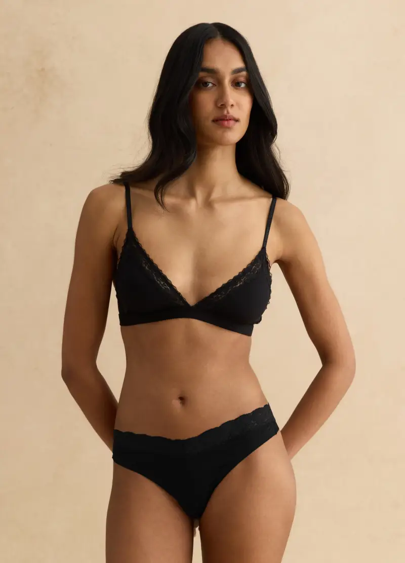 Reggiseno A Triangolo Nero In Microfibra Con Dettagli In Pizzo, Donna, Nero miniatura 2