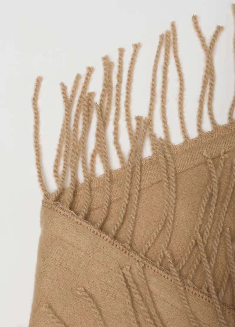 , Sciarpa Beige Con Frange, Donna, Beige miniatura 3
