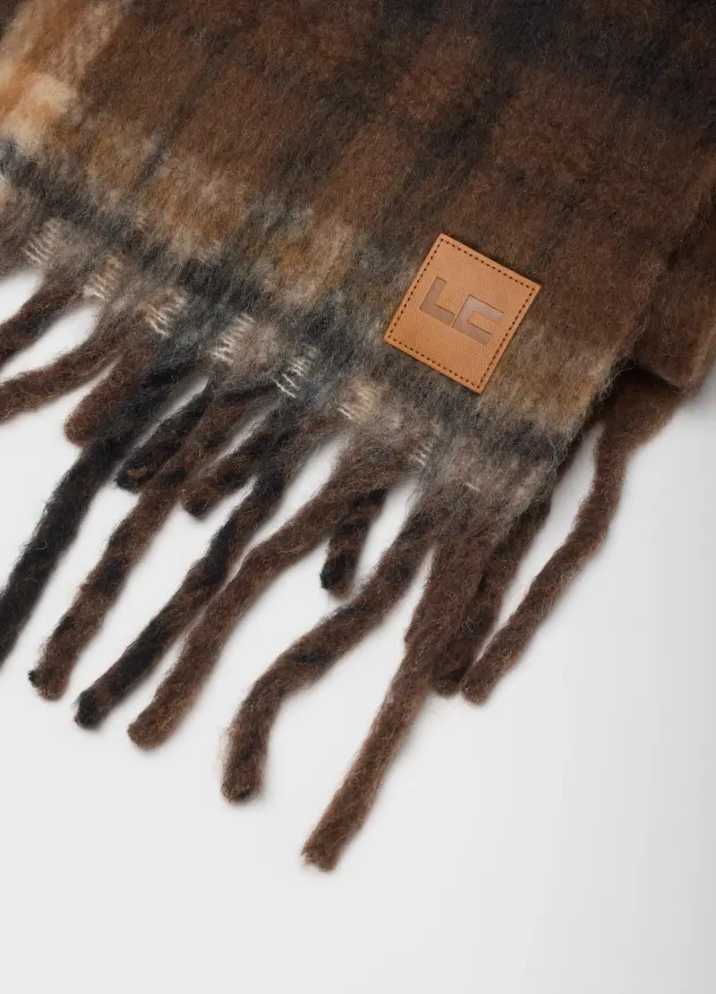 Sciarpa In Misto Lana Marrone Con Frange, Donna, Marrone miniatura 2