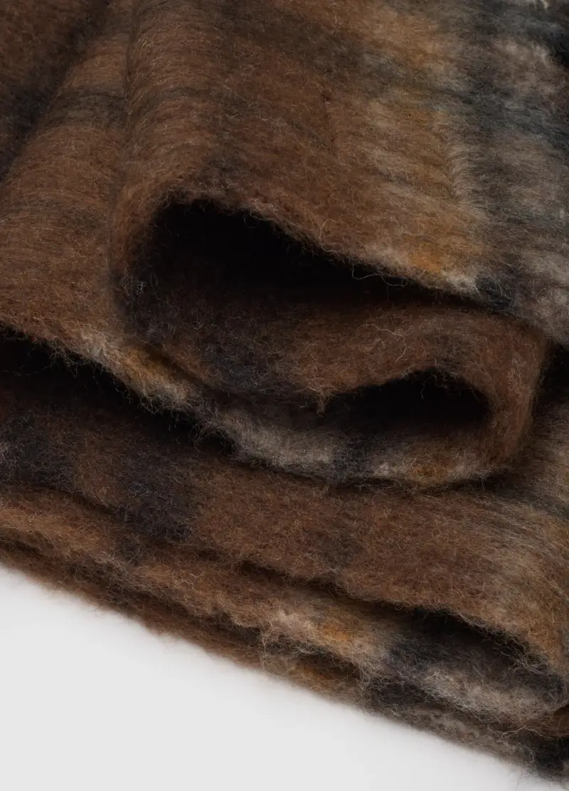 Sciarpa In Misto Lana Marrone Con Frange, Donna, Marrone miniatura 3