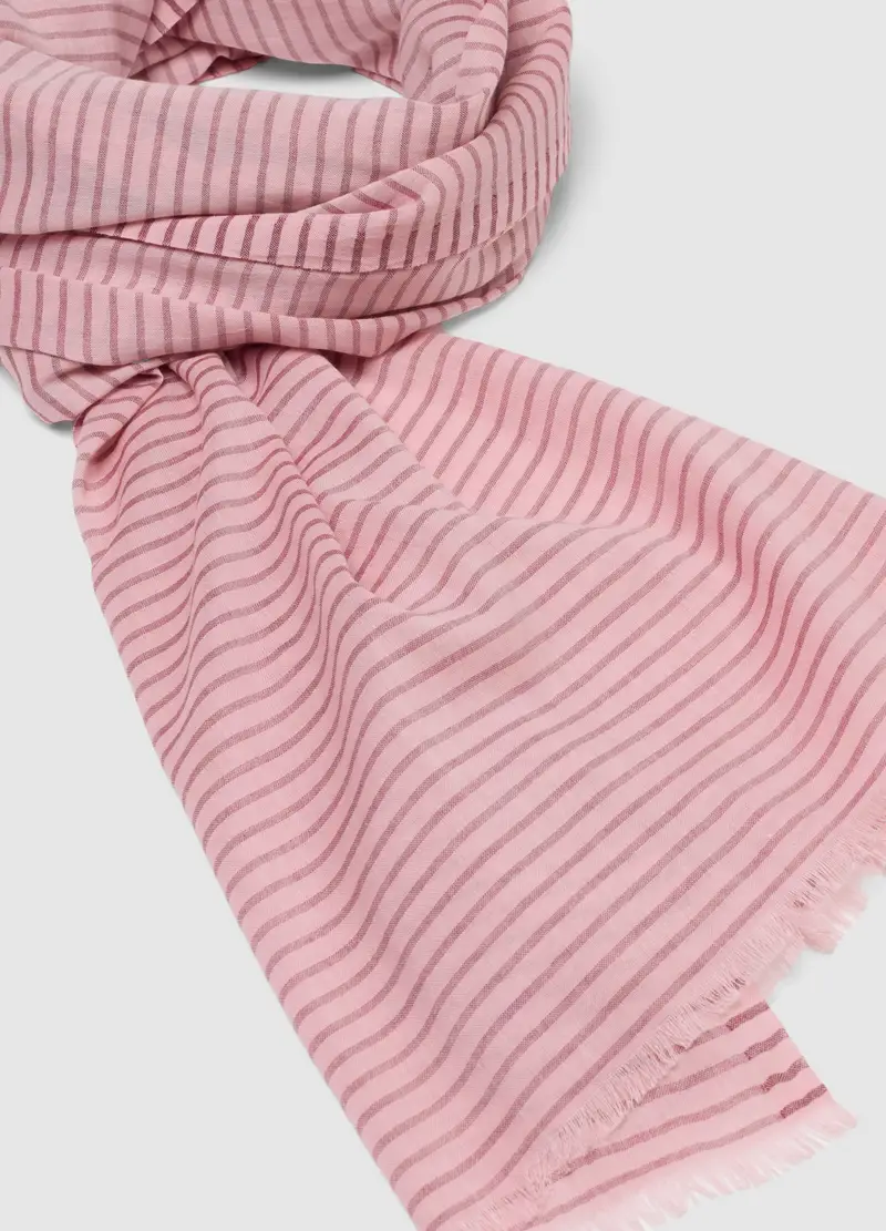 Sciarpa Leggera In Misto Cotone A Righe Rosa, Donna, Rosa miniatura 2