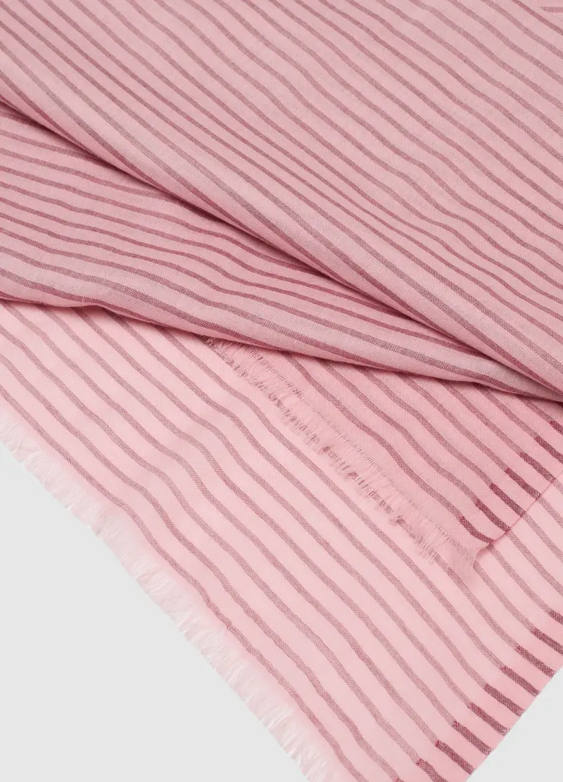 Sciarpa Leggera In Misto Cotone A Righe Rosa, Donna, Rosa miniatura 3